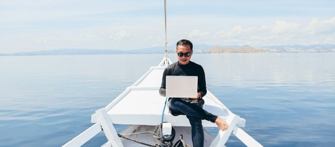 Working on holiday using laptop